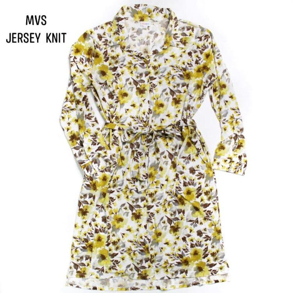 NEW L LuLaRoe Ellie Shirt Dress Full Button Yellow Floral Midi Long Sleeve Brown